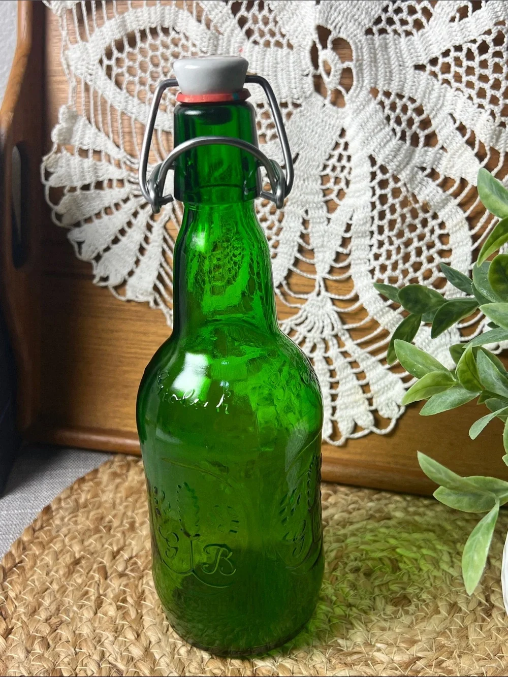 Vintage Grolsch Green Glass Swing Top Beer Bottle Ceramic Stopper 1970s